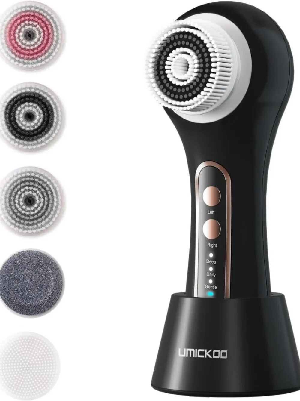Rechargeable Waterproof Face Scrubber with 5 Brush Heads | 2-Way Rotating for